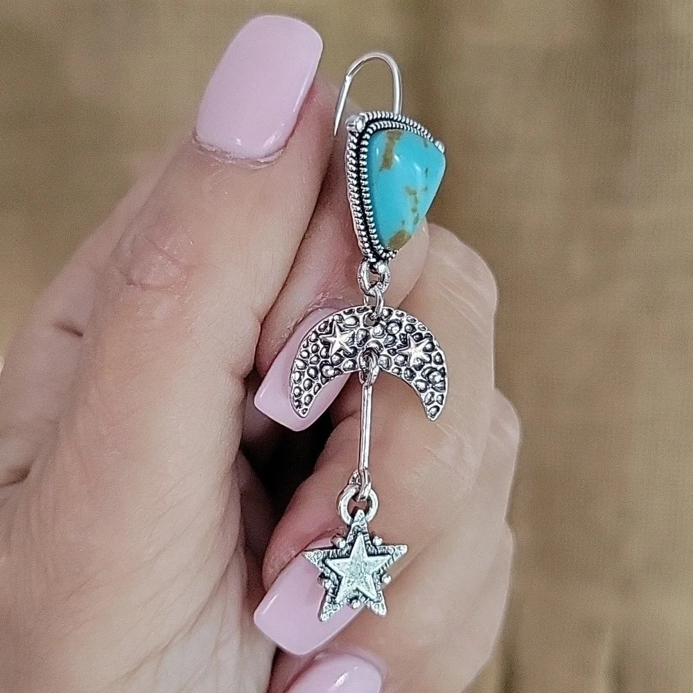 π₯LAST PAIRπ₯ Country Sky Turquoise Star Drop Earrings - Picture 4 of 6